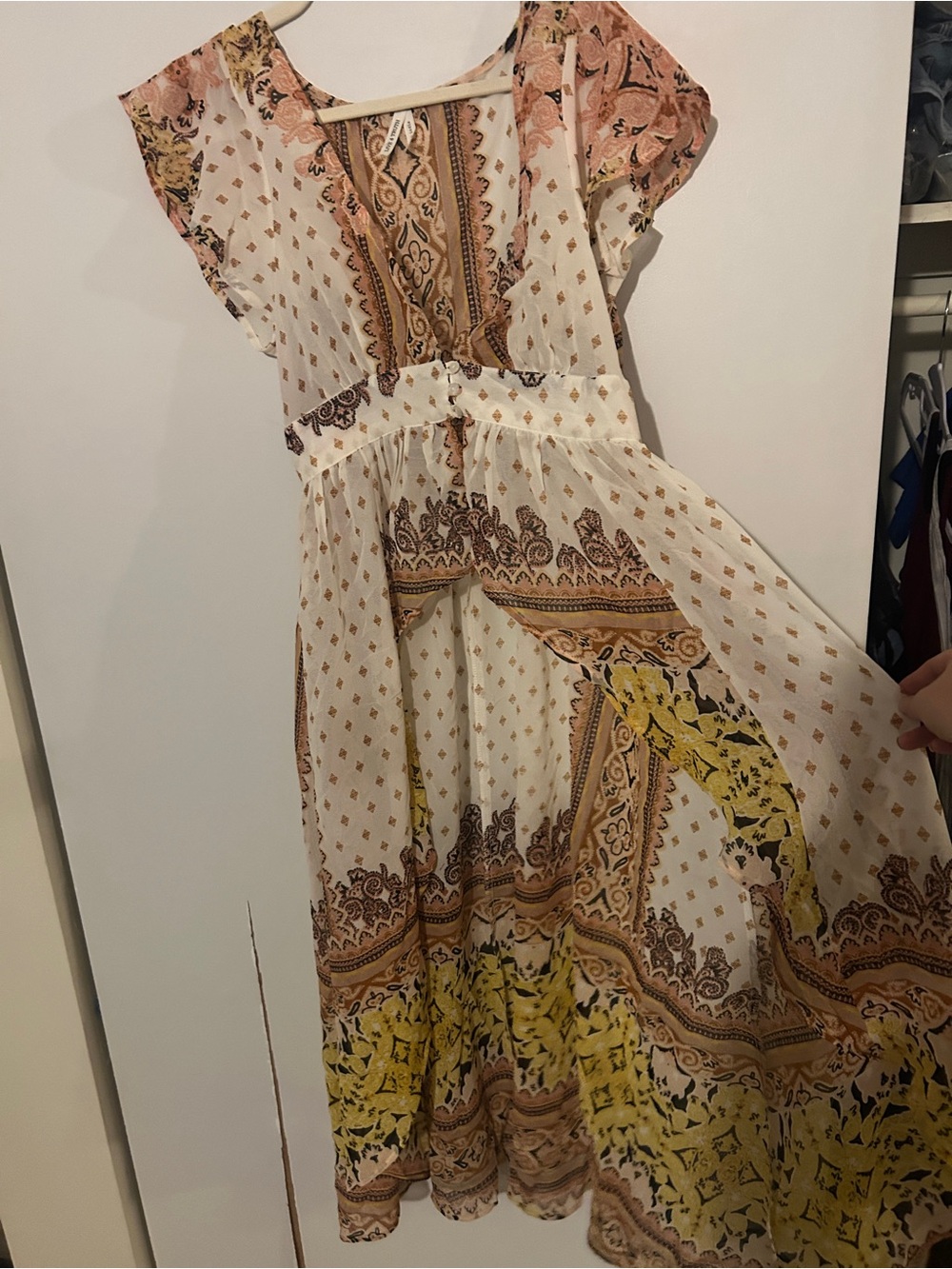 Live 4 Truth Cream Maxi Cardigan with Pink and Yellow Print